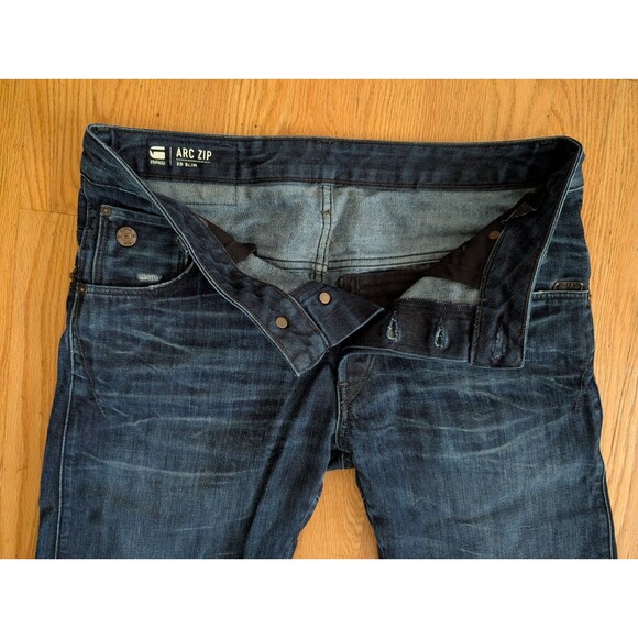 G-Star RAW Arc Zip 3D Slim Jeans Mens 30x32 Dark Denim Tapered Button Fly Pants - Picture 6 of 16